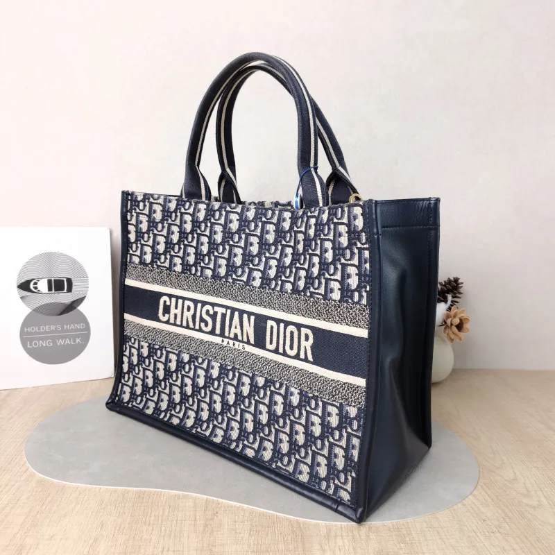 DIOR Shoulder Bag Book Tote Shoulder Strap Edition Blue Canvas · Calfskin Medium 36.5 × 16.5 × 28 cm — cover view 3 of 5