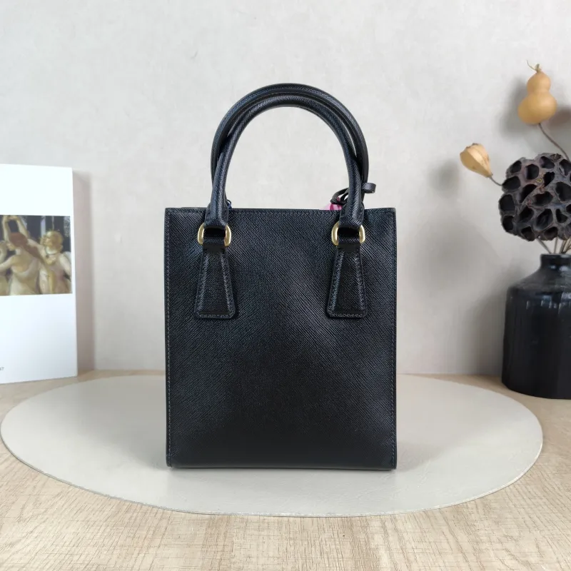 PRADA Top Handle Bag Saffiano Black Calfskin One Size 17 × 6 × 19 cm — cover view 3 of 5