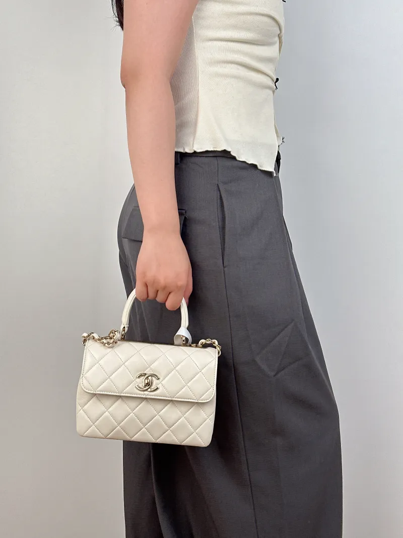 Chanel Crossbody Bag Trendy CC White Lambskinmini19.5 × 8 × 14.5 cm — on-model view 3 of 3
