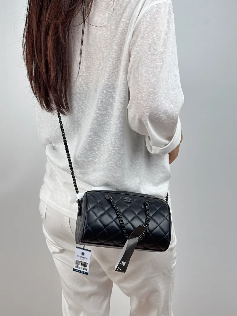 Chanel Crossbody Bag Bowling Bag soblack Black Lambskin One Size 18.5 × 11 × 11.5 cm — on-model view 2 of 2