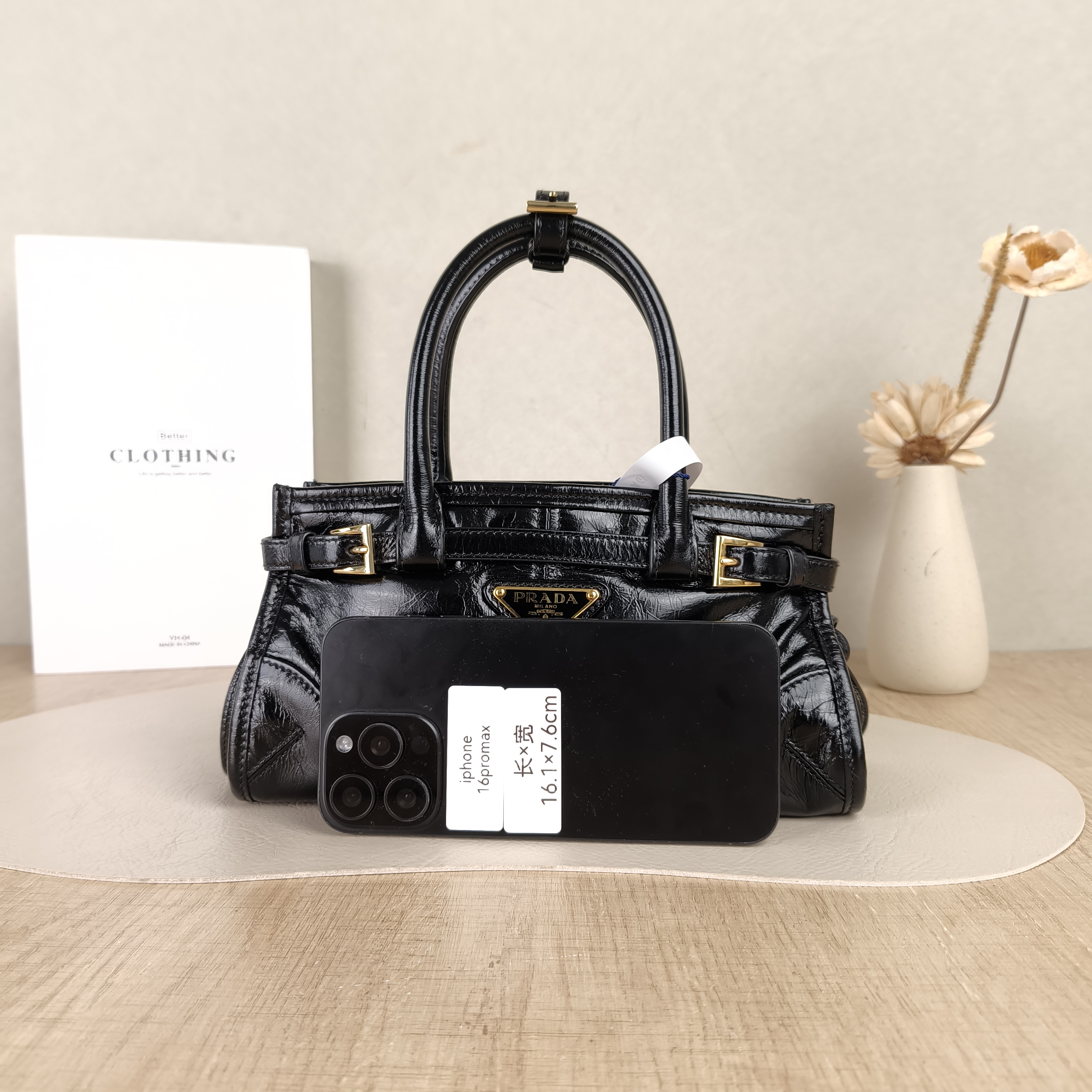 PRADA Shoulder Bag Bonnie Soft Lux Black Waxed Leathermini23.5 × 9 × 12 cm — cover view 2 of 5