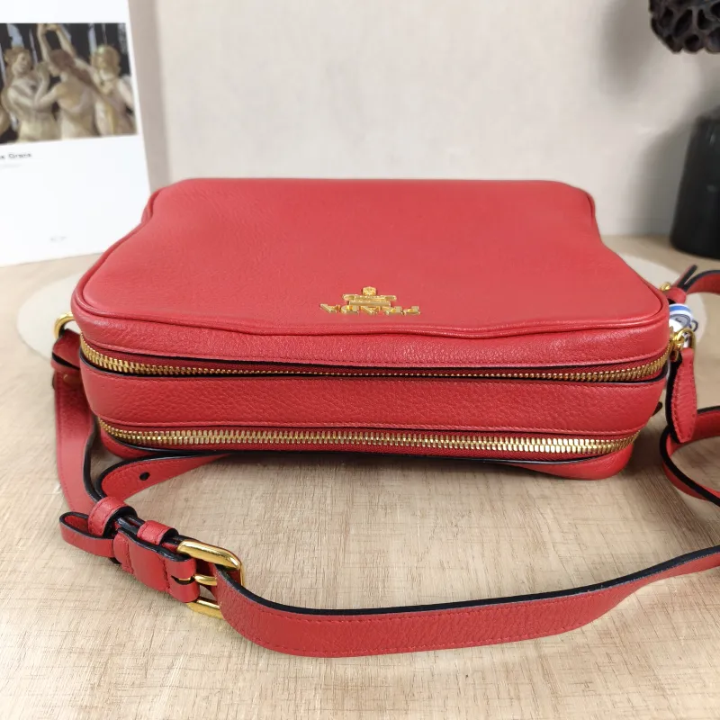 PRADA Crossbody Bag Camera Bag Red Calfskin One Size 24 × 9 × 16 cm — detail view 8 of 10