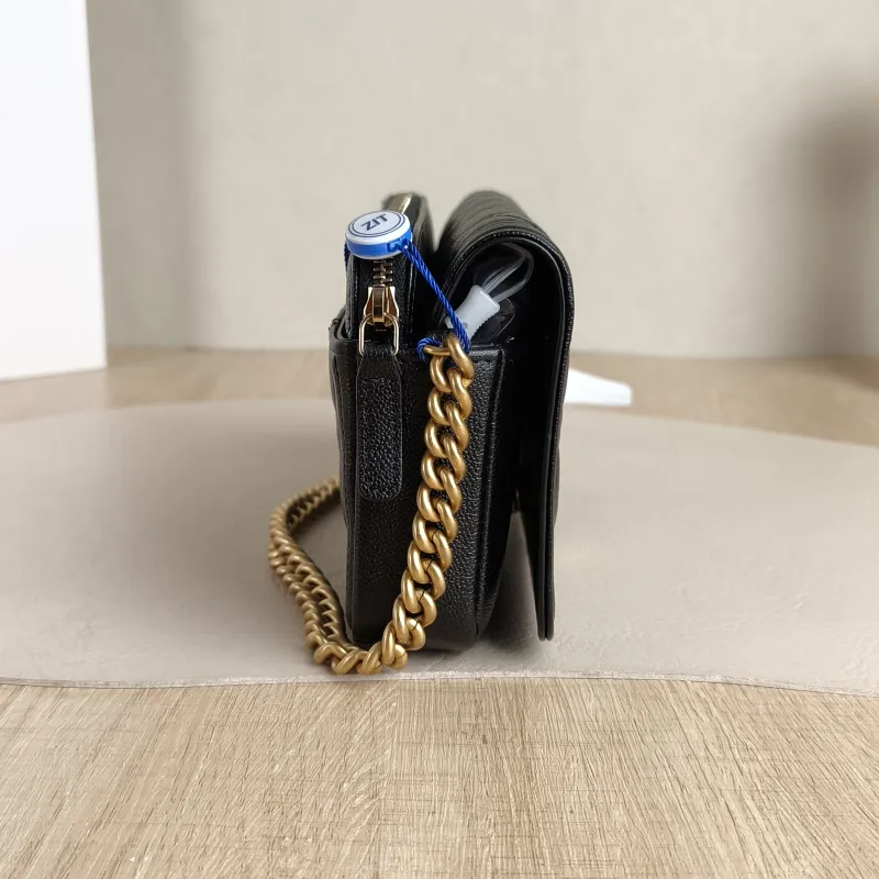 Chanel Crossbody Bag Le Boy​ WOC Black Grained Calfskin Mini 17.5 × 3.5 × 10 cm Microchip Edition — detail view 10 of 11