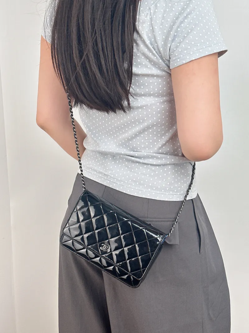 Chanel Crossbody Bag Classic Flap WOC CF WOCWOC Bag Black Patent Leather One Size 19.2 × 3.5 × 12.3 cm 19 — on-model view 2 of 2