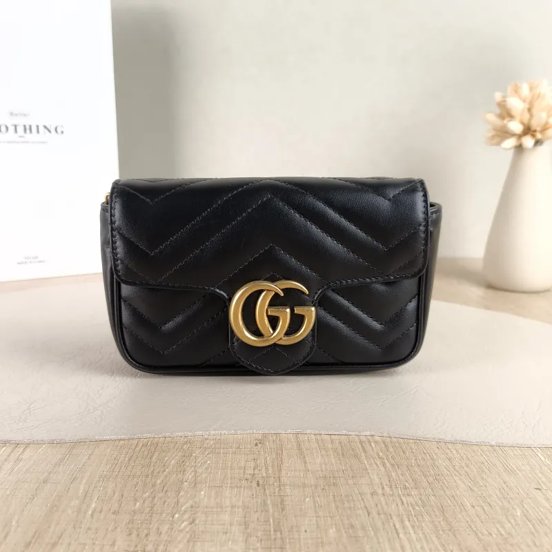 GUCCI Crossbody Bag GG Marmont Mini Marmont Mini Black Calfskin Mini 16.5 × 4.5 × 9.5 cm