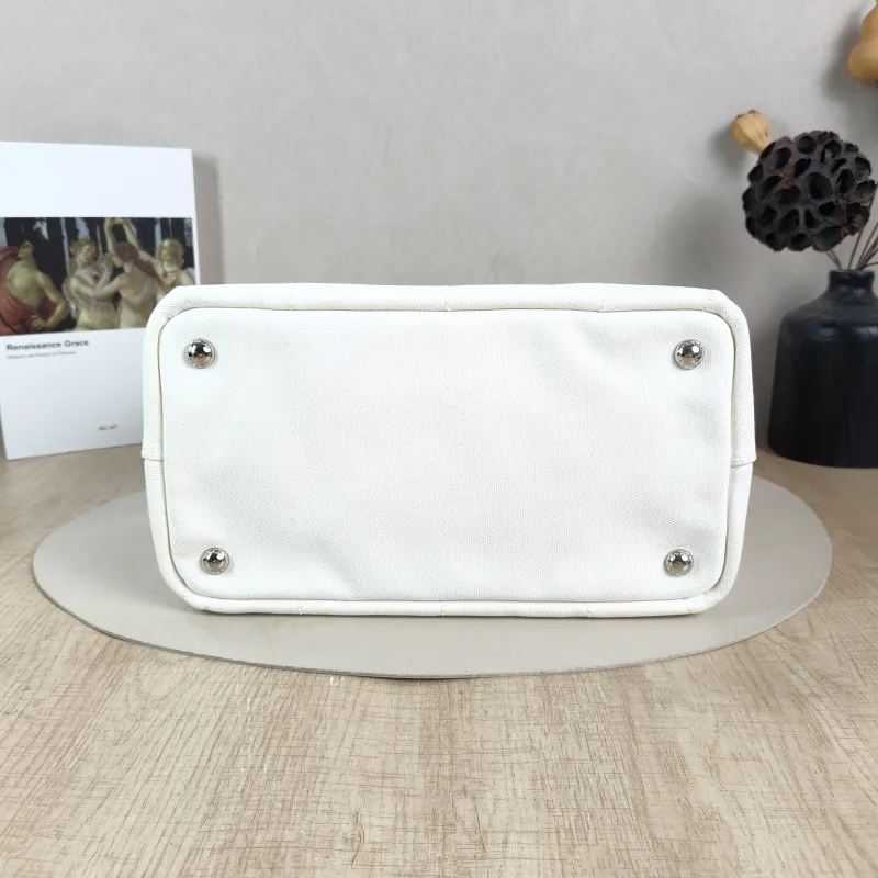 PRADA Top Handle Bag Canape White Canvas 28 × 15 × 18 cm — cover view 5 of 6