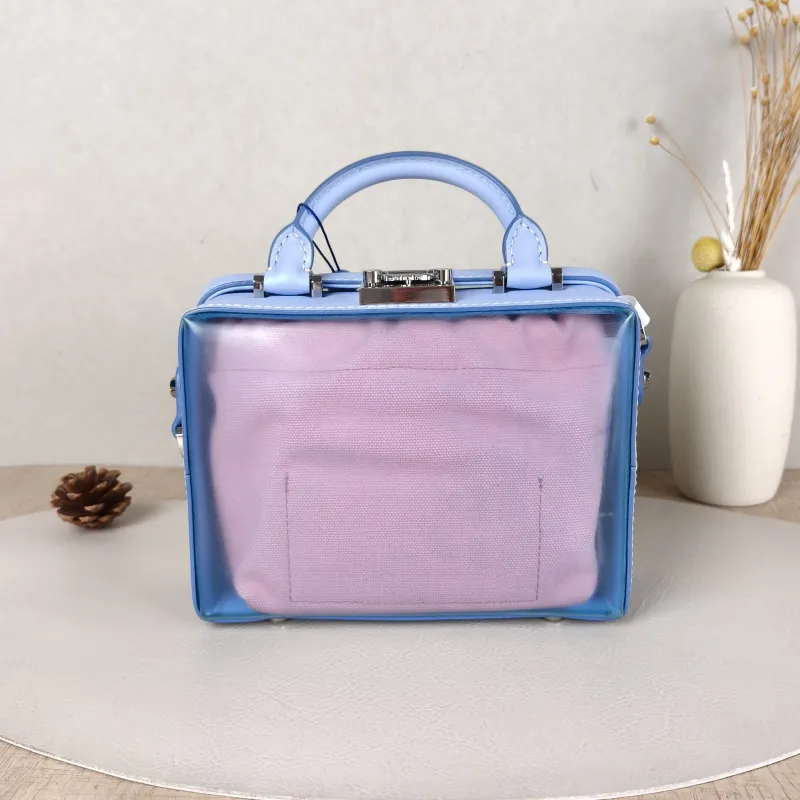 MCM Crossbody Bag Soft Berlin Visetos Box Top Handle Crossbody Bag Blue PVC Pink Canvas 19 × 8 × 14 cm — cover view 3 of 5