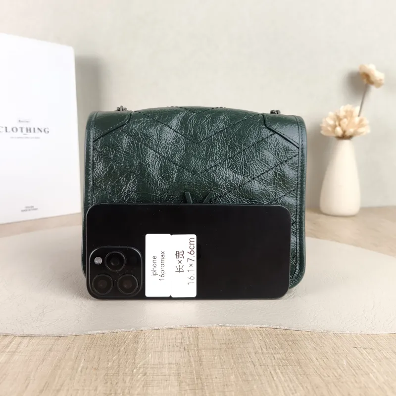 SAINT LAURENT Crossbody Bag Niki Chain Bagwoc Green Calfskin Mini 19 × 5 × 16 cm — cover view 3 of 5