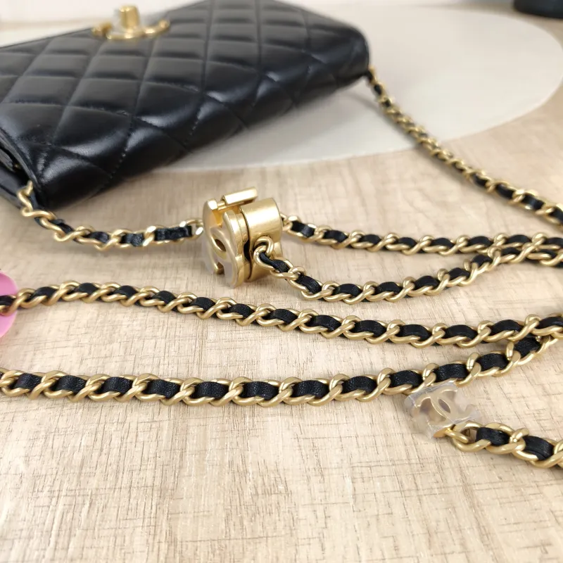 Chanel Crossbody Bag Classic Flap WOC CF WOCWOC Bag C Black Lambskin Mini 19.2 × 3.5 × 12.3 cm — detail view 9 of 12