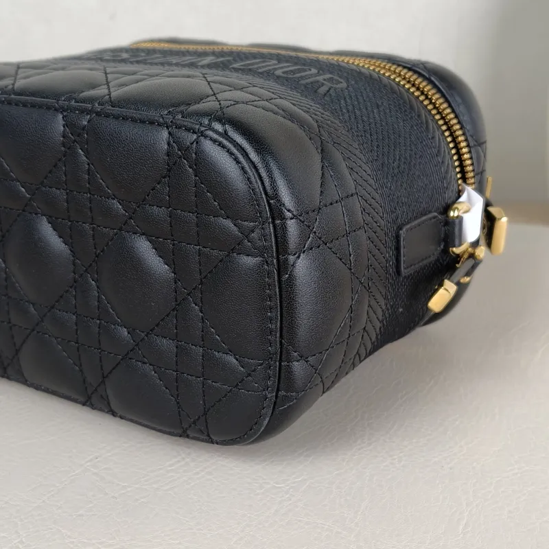 DIOR Top Handle Bag Travel Vanity Cosmetic Bag Black Lambskin18.5 × 10.5 × 13.5 cm — detail view 4 of 12