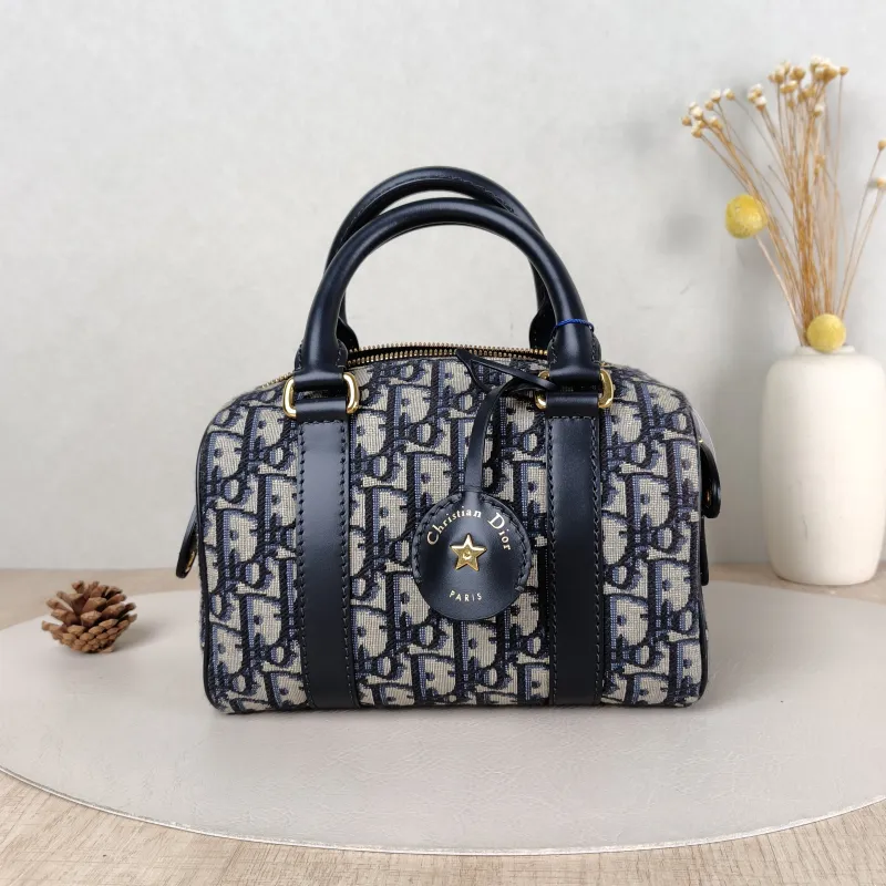 DIOR Crossbody Bag Groove 20 Top Handle Bag Blue Canvas Small 20.5 × 12 × 13.5 cm