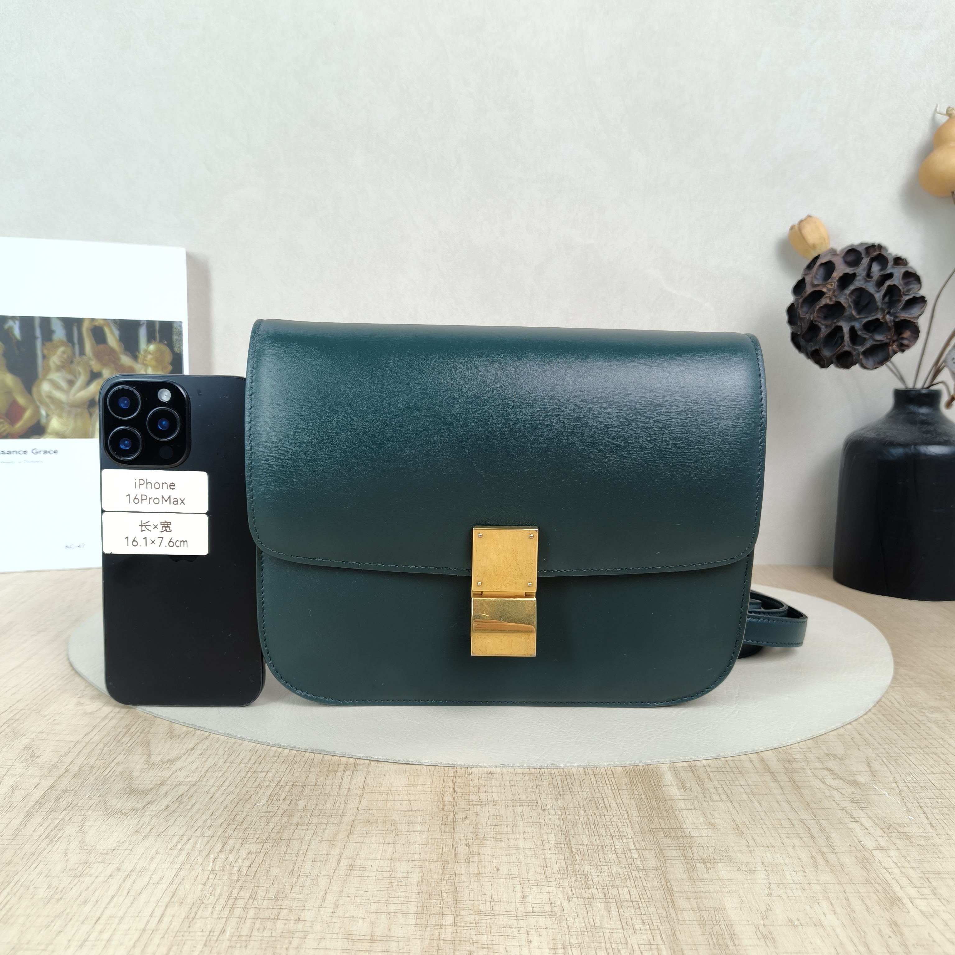 CELINE Crossbody Bag Classic Box Green Calfskin Medium24 × 7 × 18 cm — cover view 5 of 5