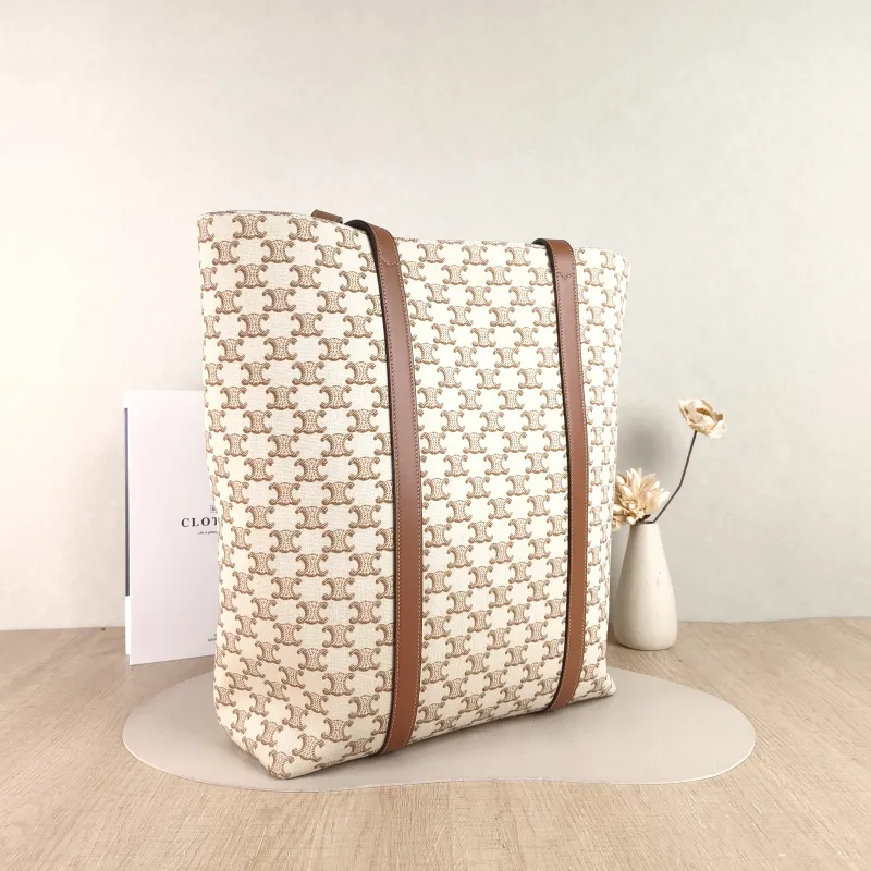 CELINE Shoulder Bag soft shopper Shoulder Bag Brown White Calfskin 31 × 12 × 38 cm — cover view 2 of 4