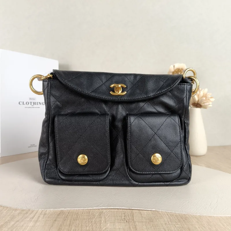 Chanel Shoulder Bag 25p hobo Black Grained Calfskin Small 24 × 5 × 19 cm