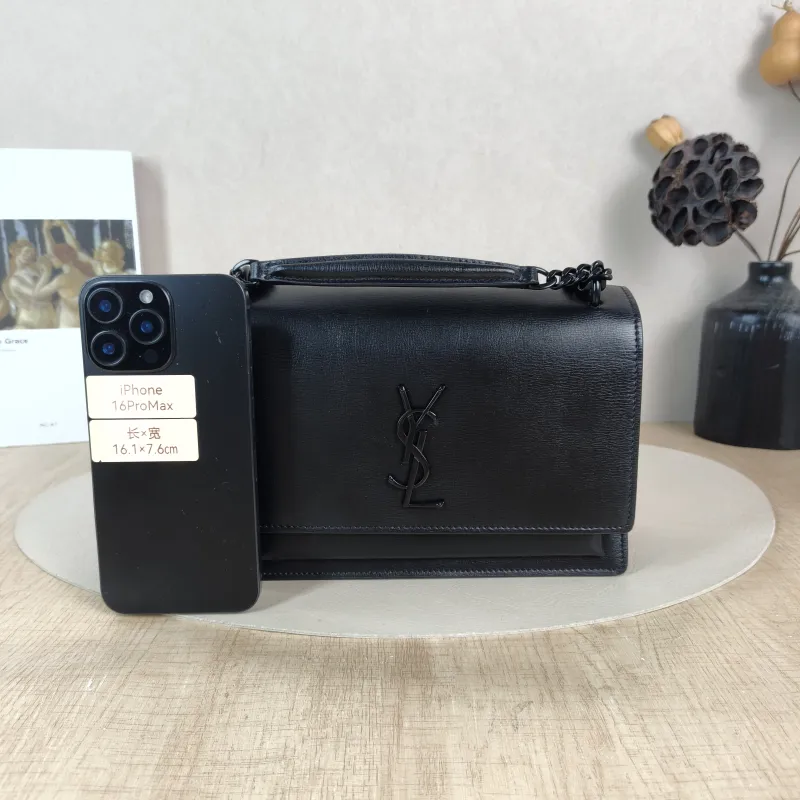 SAINT LAURENT Crossbody Bag SUNSET Black Calfskin Medium 22 × 6.5 × 16 cm — cover view 3 of 5