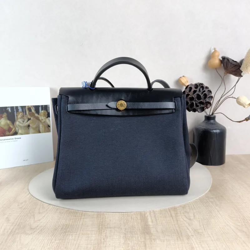Hermès Crossbody Bag Herbag 31 Black Canvas Medium 30.5 × 11 × 25.5 cm Y