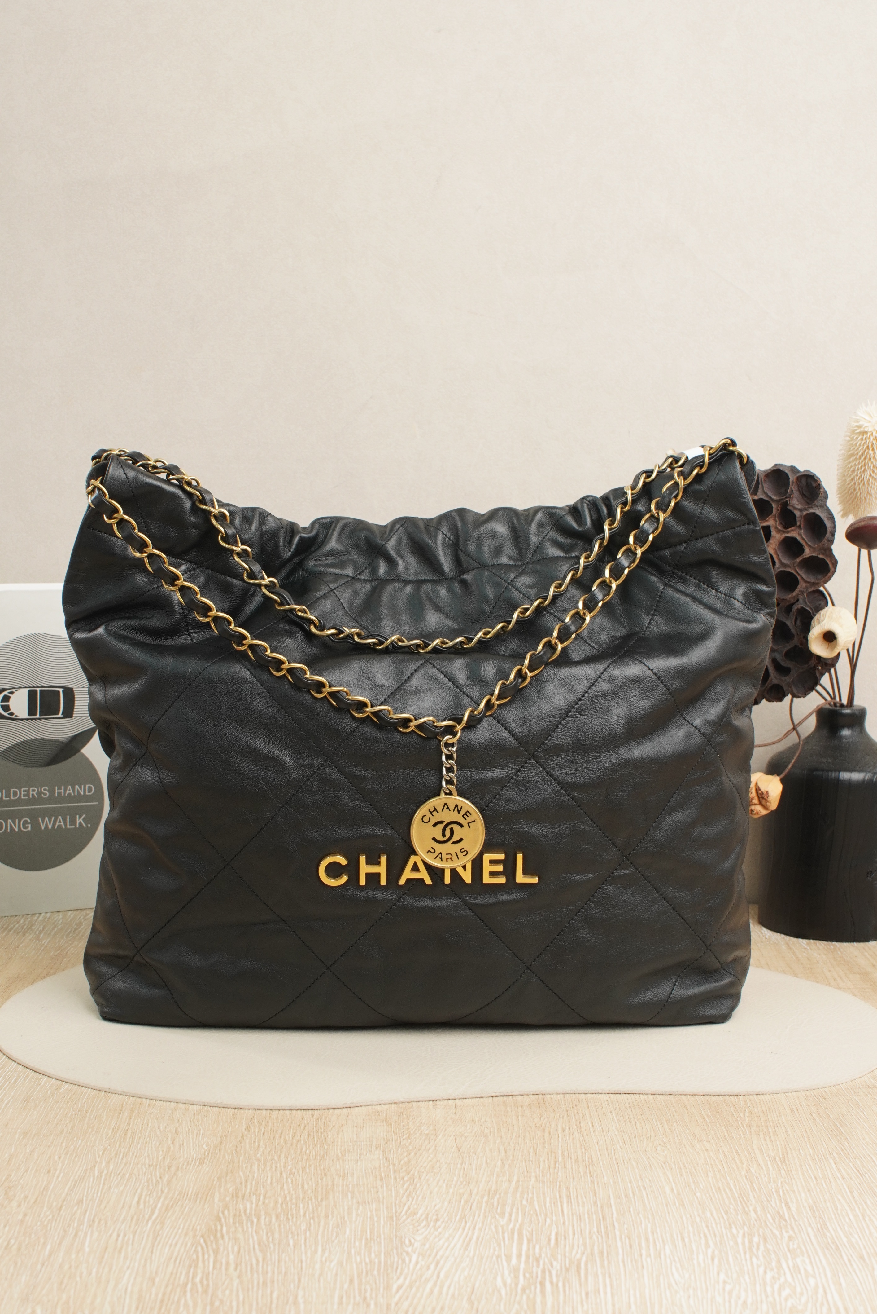 Chanel Shoulder Bag Black Calfskin Medium39 × 8 × 42 cm