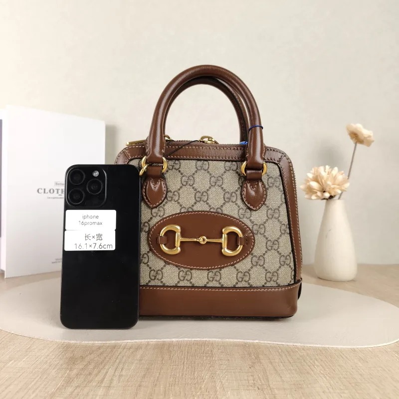 GUCCI Top Handle Bag Horsebit 1955 Horsebit Dome Bag Monogram PVC Mini 20 × 7.5 × 19.5 cm — cover view 5 of 5