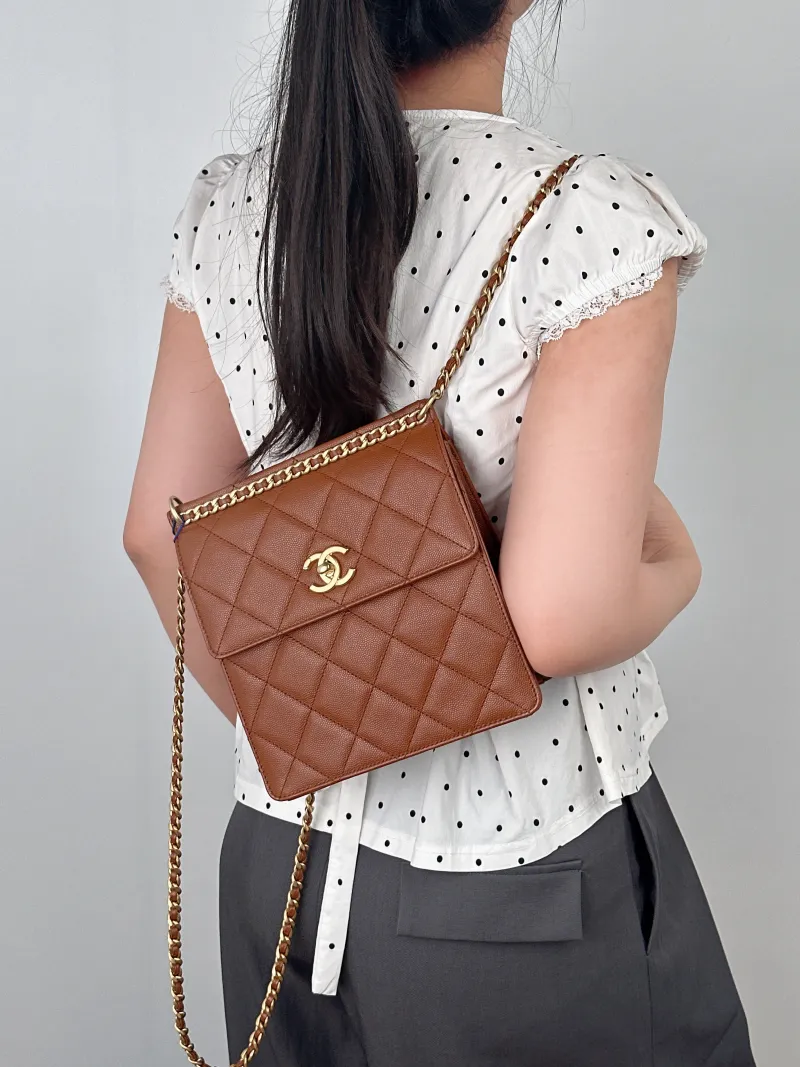 Chanel Backpack23a Backpack Brown Grained Calfskin One Size20 × 7.5 × 21 cm — on-model view 1 of 2