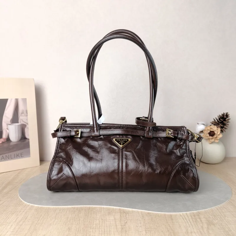 PRADA Shoulder Bag Bonnie Soft Lux Waxed Leather Medium 32 × 12 × 15.5 cm
