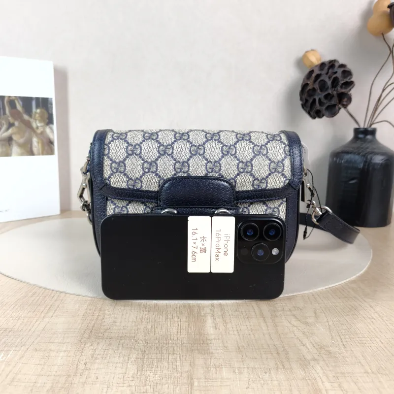 GUCCI Crossbody Bag Horsebit 1955 Horsebit Small Blue Monogram PVC Small 20.5 × 5 × 14.5 cm — cover view 3 of 5