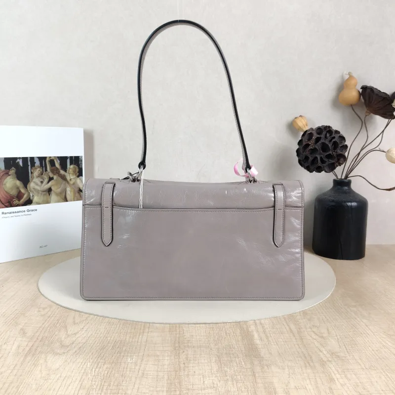 PRADA Shoulder Bag Shoulder Bag Grey Waxed Leather Calfskin One Size 32 × 10 × 17 cm — cover view 5 of 6