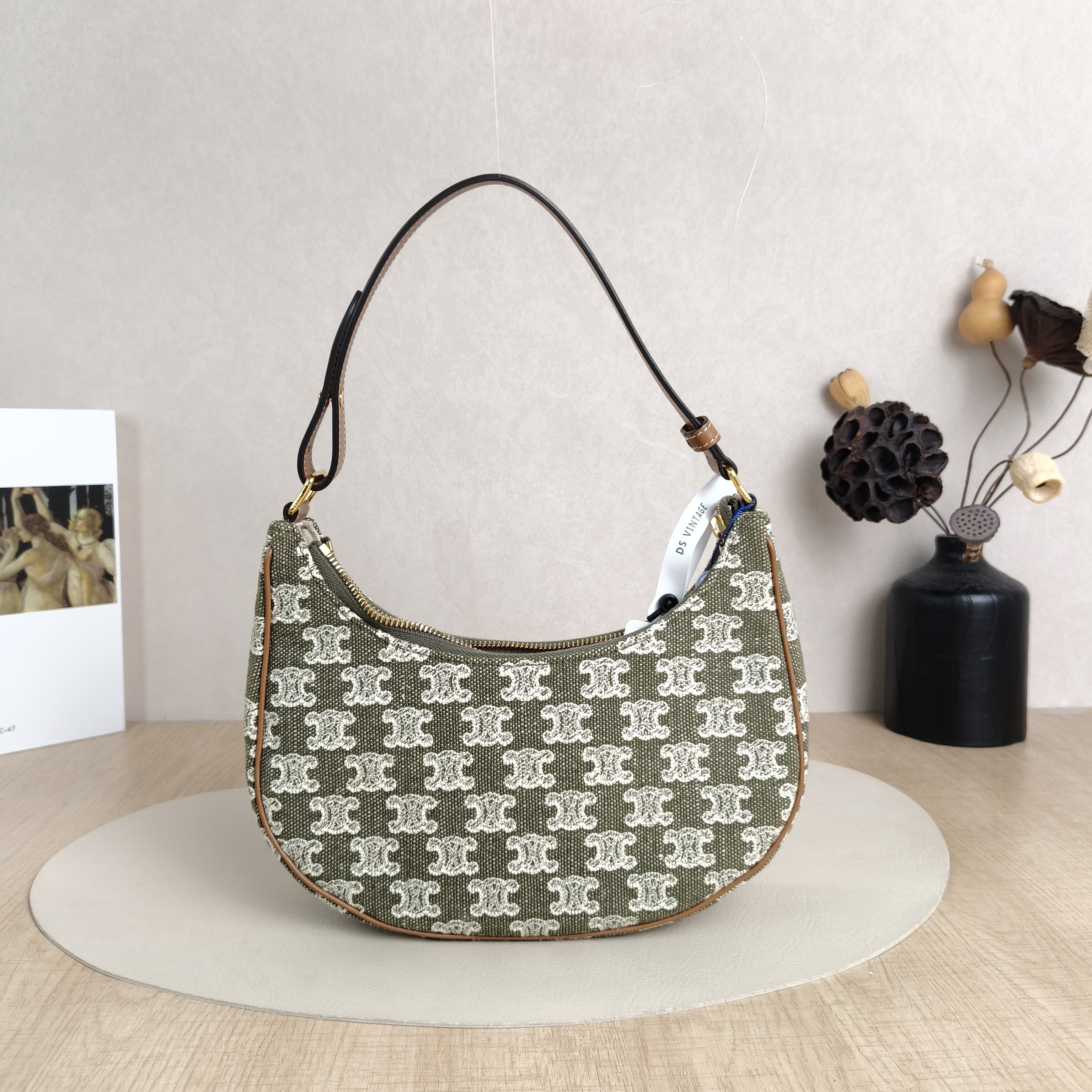 CELINE Shoulder Bag AVA Green · Beige Canvas Medium23 × 6 × 13.5 cm — cover view 4 of 6