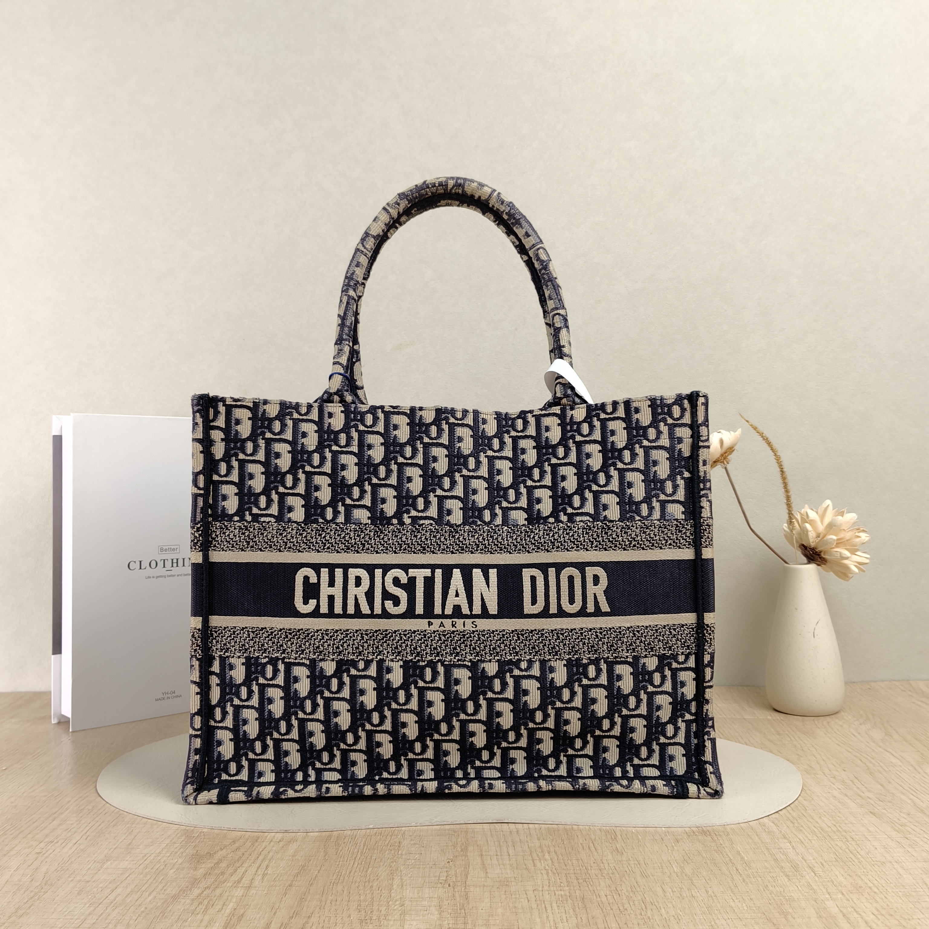 DIOR Top Handle Bag Book Tote Blue Canvas Medium36 × 16.5 × 27.5 cm