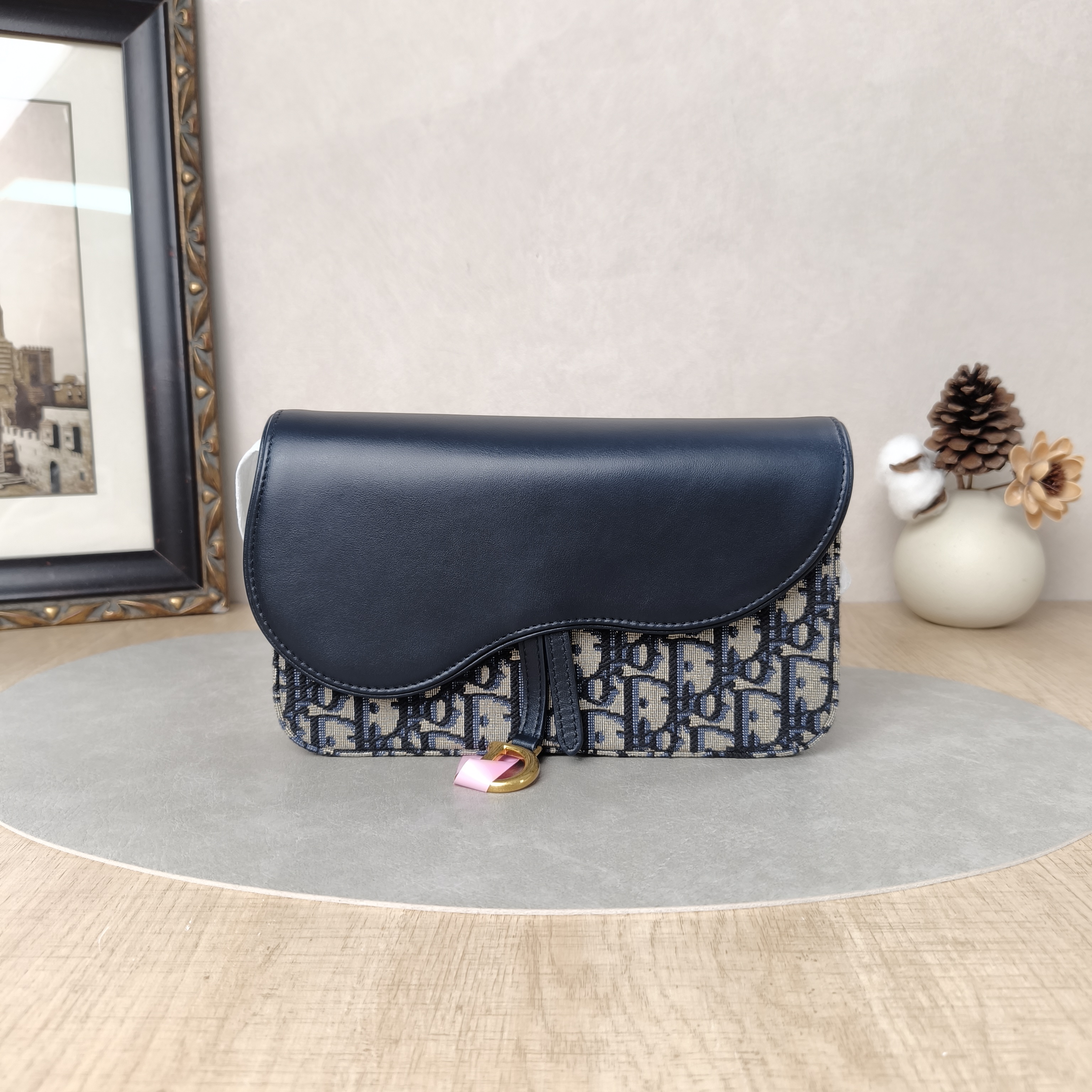 DIOR Crossbody Bag Saddle Chain Bagwoc Blue Canvas · Calfskin Medium21.5 × 4.5 × 12.5 cm