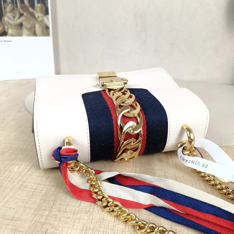 GUCCI Shoulder Bag Sylvie Shoulder Strap Edition White CC alfskin Mini 19 × 8 × 14 cm — detail view 8 of 13