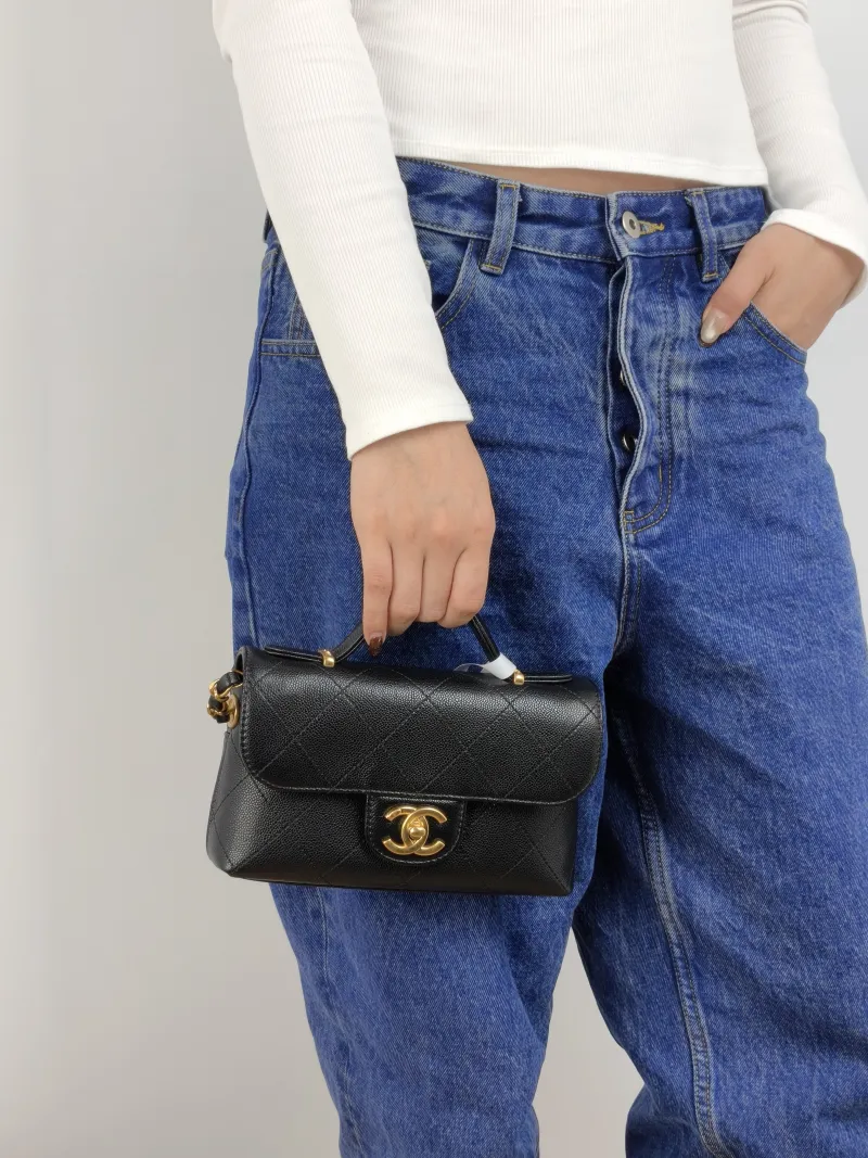 Chanel Crossbody Bag cf Collection Top Handle Bag Black Grained Calfskin One Size 20 × 5 × 13 cm — on-model view 3 of 3