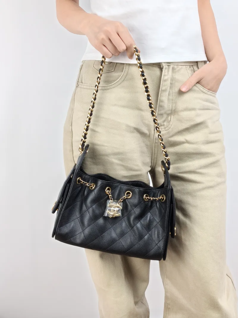 Chanel Shoulder Bag 25Bag Black Grained Calfskin Mini 20 × 12.5 × 22 cm — on-model view 1 of 2