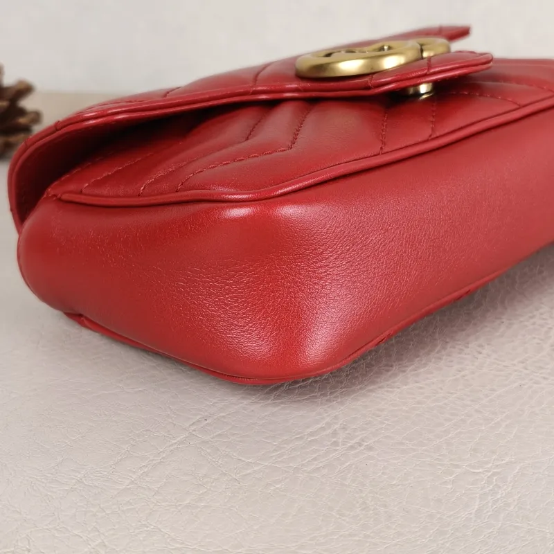 GUCCI Crossbody Bag GG Marmont Mini Marmont Mini Red Calfskin Mini 16.5 × 4.5 × 9.5 cm — detail view 11 of 13