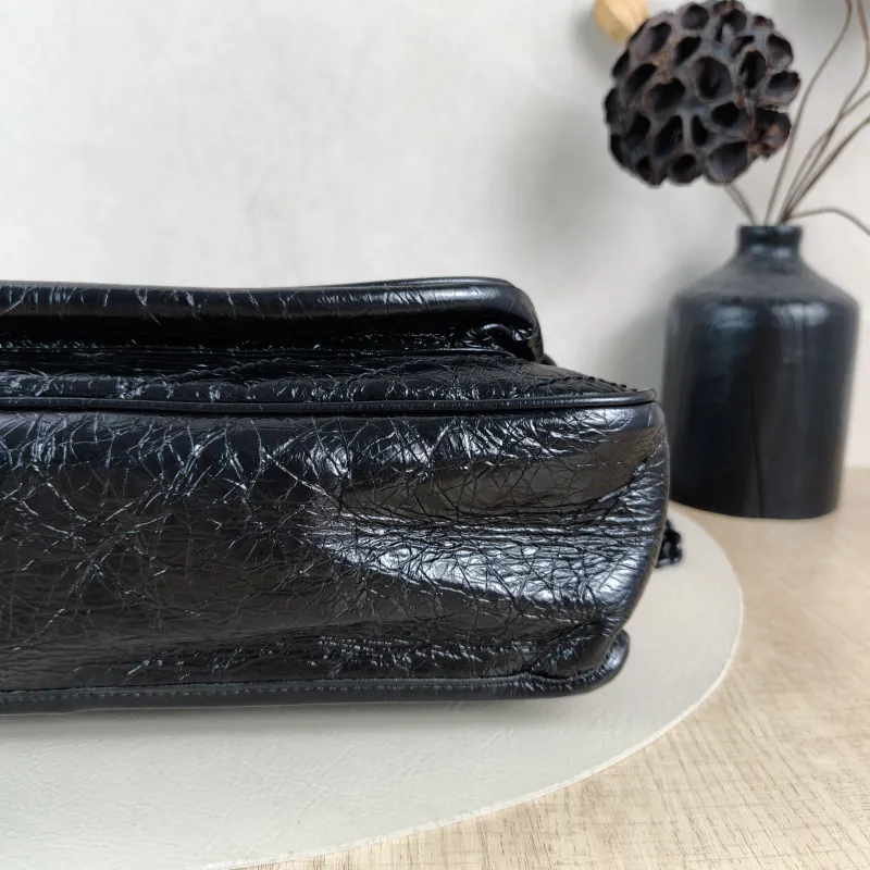 SAINT LAURENT Crossbody Bag Niki Black Waxed Leather Calfskin Large 32 × 9 × 23 cm — detail view 1 of 14
