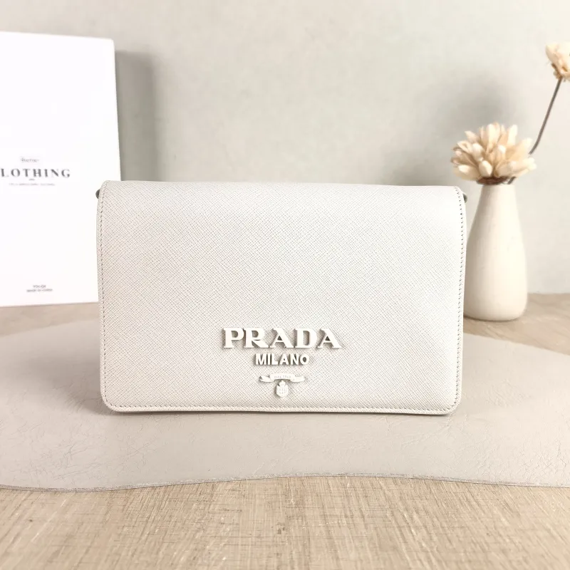 PRADA Crossbody Bag Crossbody Bag White Calfskin One Size 20 × 4 × 13 cm