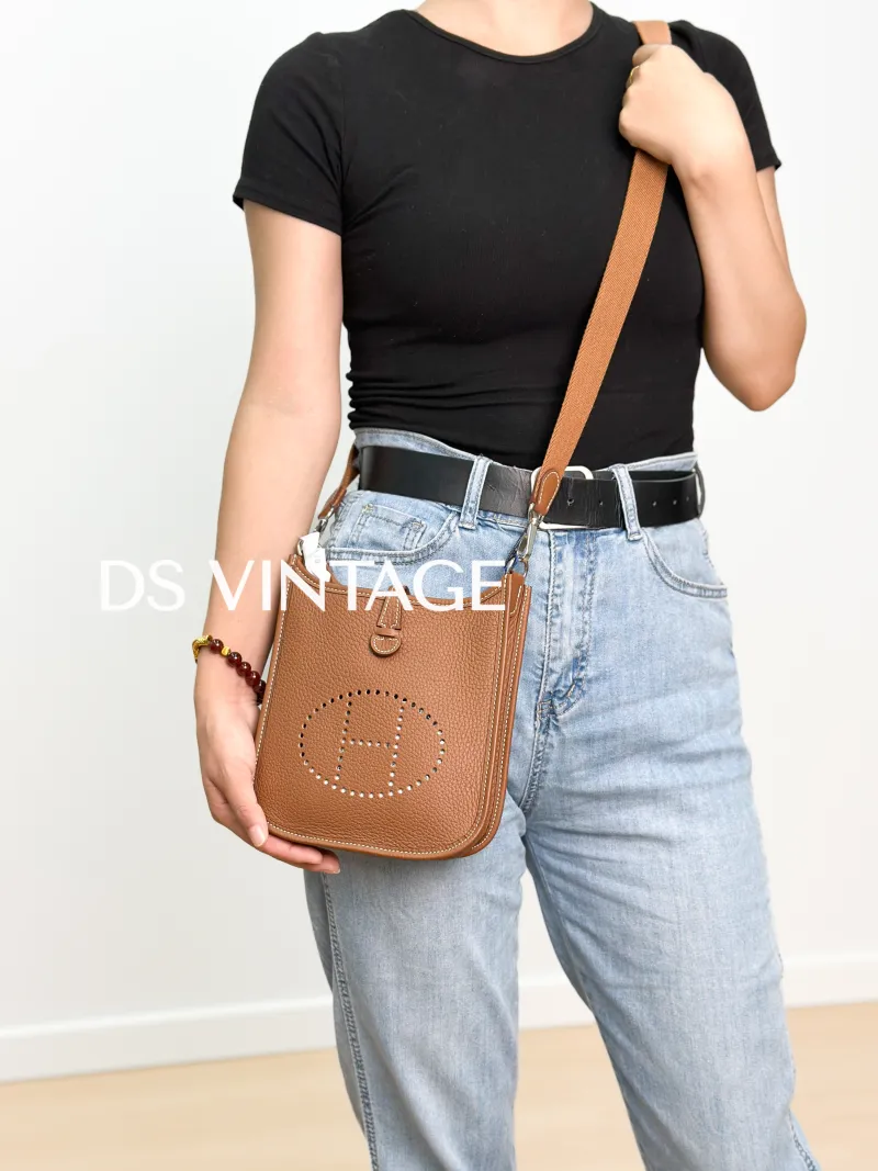 Hermès Crossbody Bag Evelyne Mini 16 Mini 16 Clemence Taurillon TC Calfskinmini17 × 5.5 × 18 cm — on-model view 3 of 3