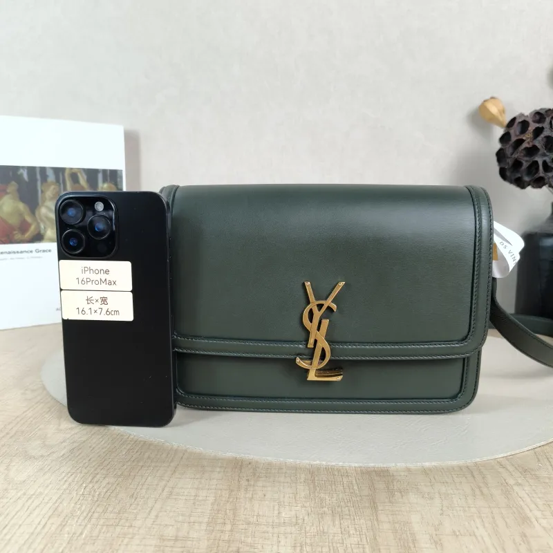 SAINT LAURENT Crossbody Bag Solferino Box Shoulder Bag Green Calfskin Medium23 × 16 × 7 cm — cover view 3 of 5
