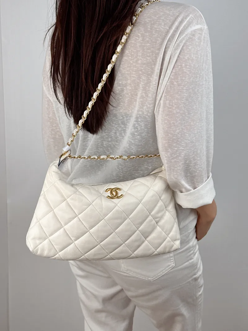 Chanel Shoulder Bag hobo White Lambskin Large 32 × 4 × 20 cm — on-model view 2 of 2