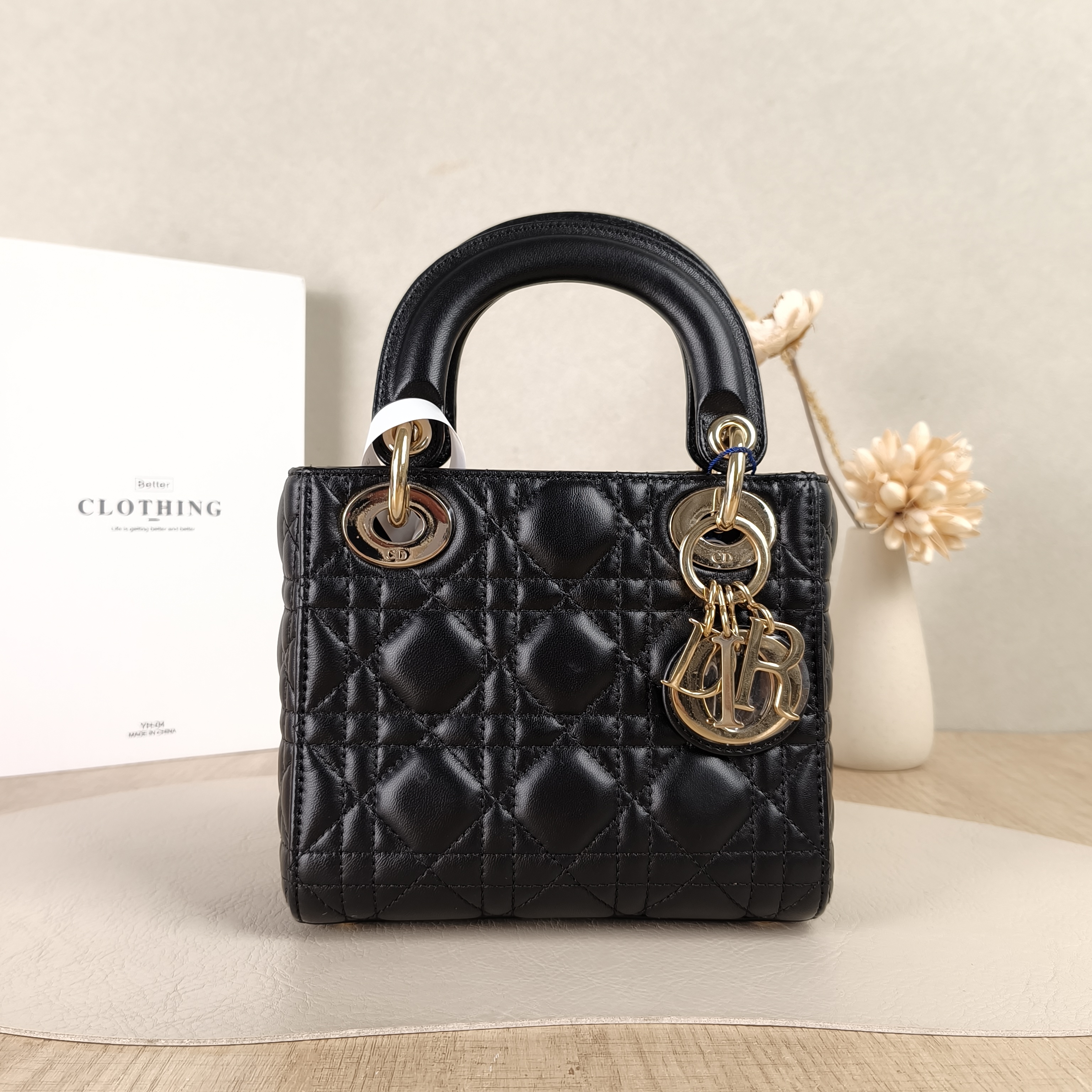 DIOR Crossbody Bag Lady Lady Dior Bag Black SL ambskin17 × 7 × 15 cm