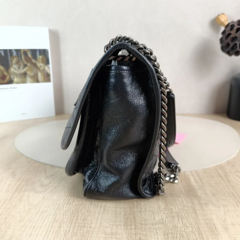 SAINT LAURENT Crossbody Bag Niki Black Waxed Leather Calfskin Medium 28 × 8.5 × 20 cm — detail view 4 of 13