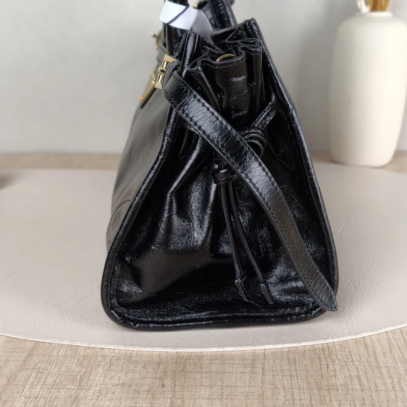 PRADA Shoulder Bag Bonnie Soft Lux Black Waxed Leather Medium32 × 12 × 15.5 cm — detail view 7 of 12