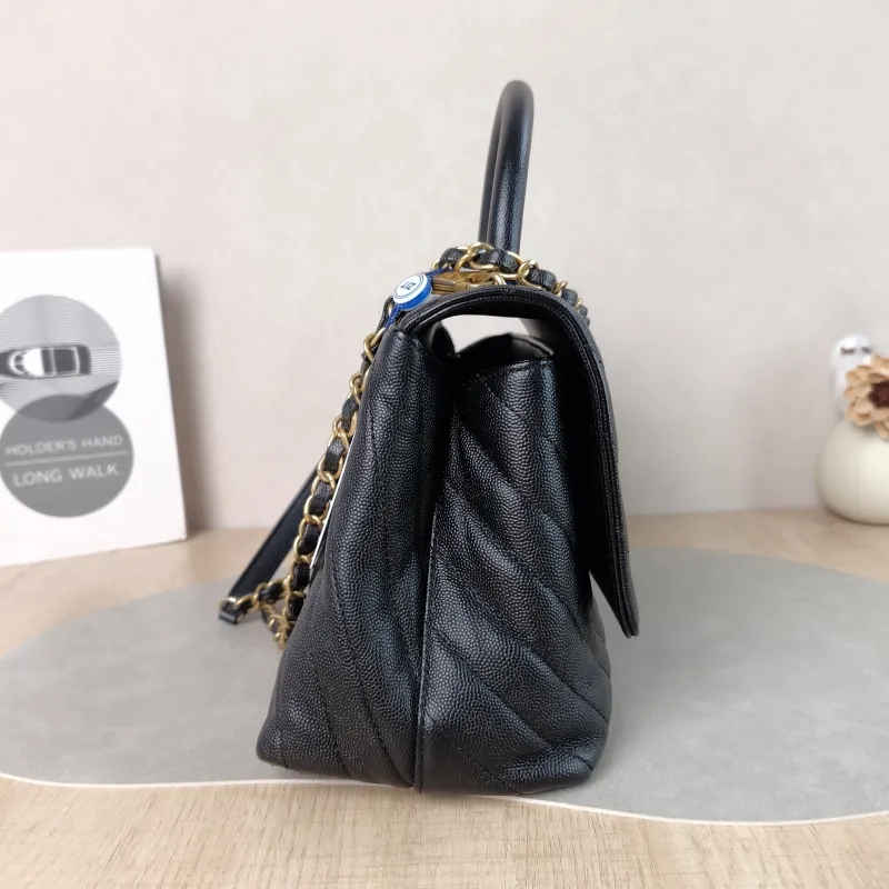 Chanel Top Handle Bag Coco Handle​ Black with Gold-Tone Hardware V Grained Calfskin Medium 29 × 12 × 18 cm 26 — detail view 12 of 15
