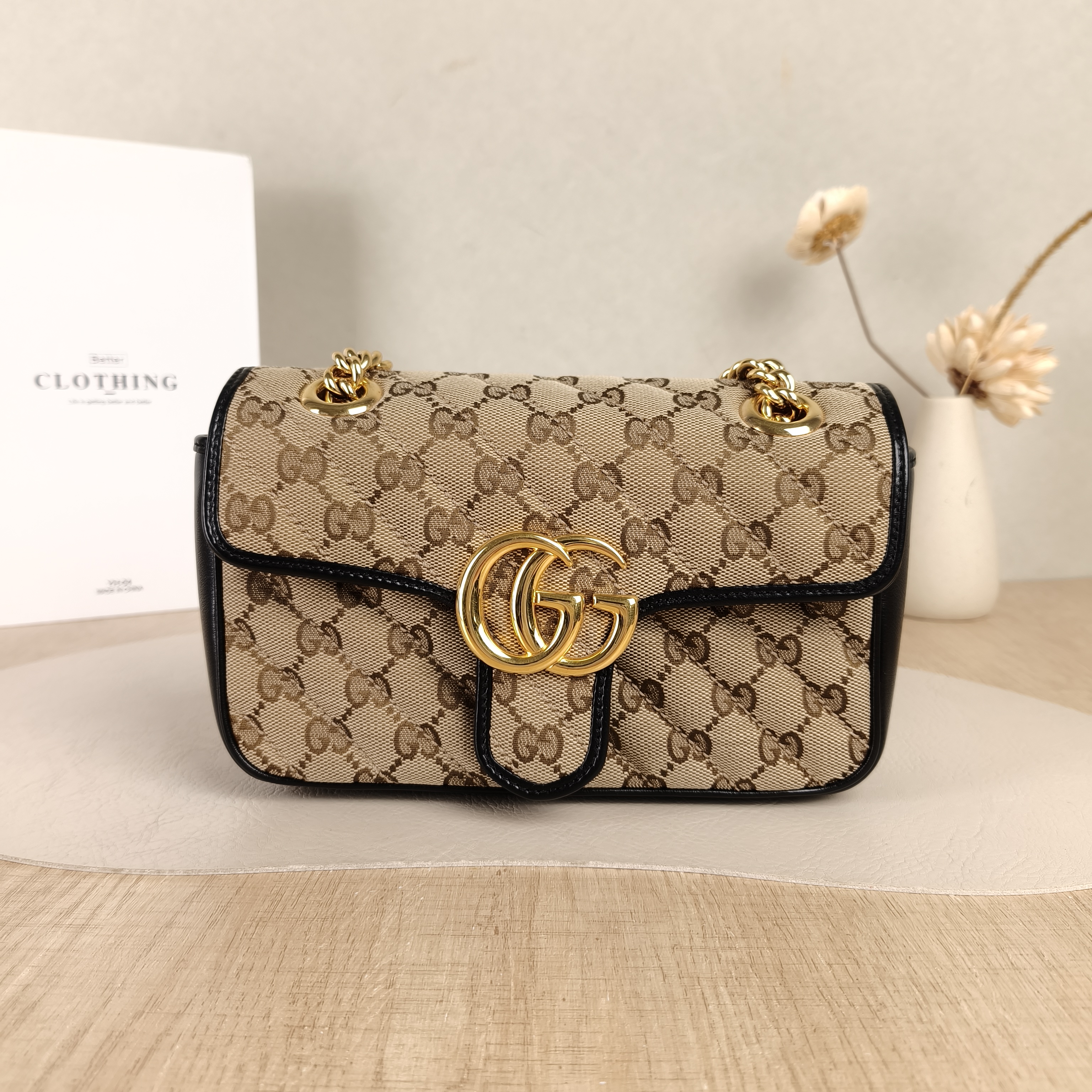 GUCCI Crossbody Bag GG Marmont Small Marmont 22Brown Black Canvas Small22 × 6 × 13 cm