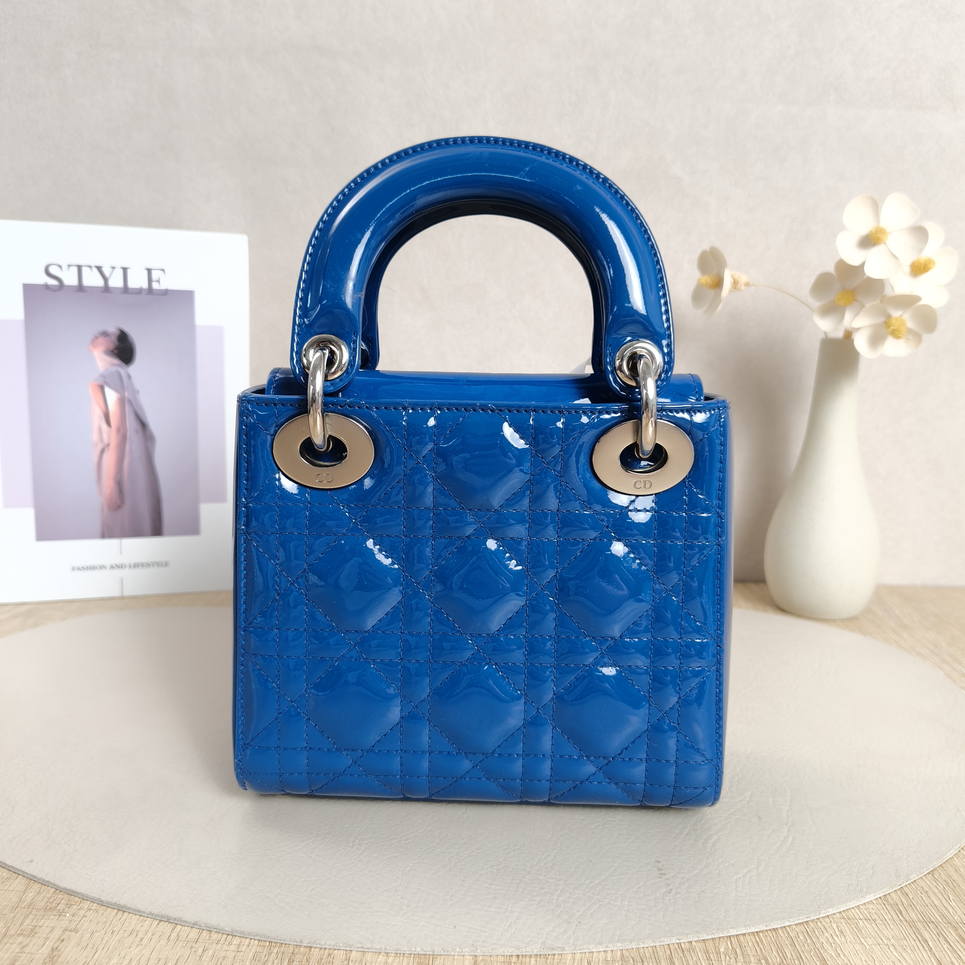 DIOR Crossbody Bag Lady Lady Dior Bag Blue Patent Leathermini17 × 7 × 15 cm — cover view 8 of 12