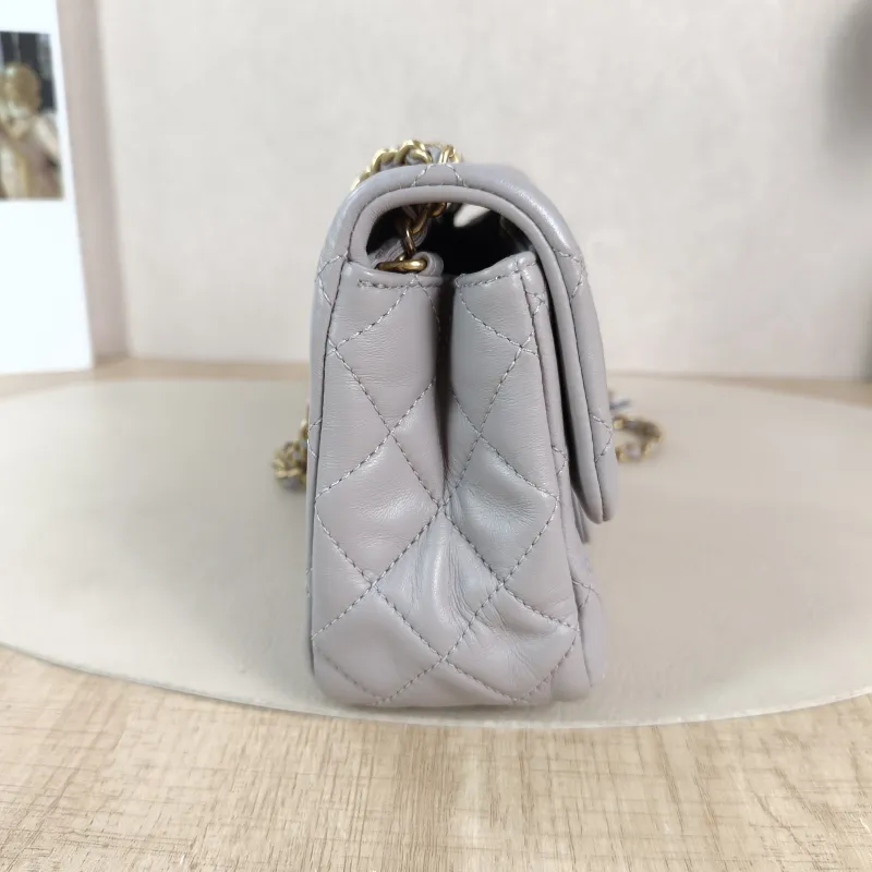 Chanel Crossbody Bag Grey Lambskin Mini 17 × 8 × 13.5 cm — detail view 8 of 11
