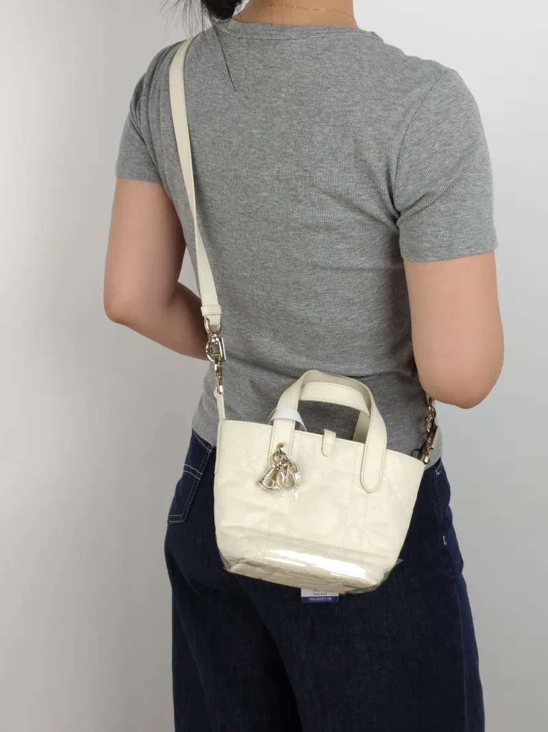 DIOR Top Handle Bag TOUJOURS Edition White Gold Calfskin Mini 13 × 12 × 15 cm — on-model view 2 of 2