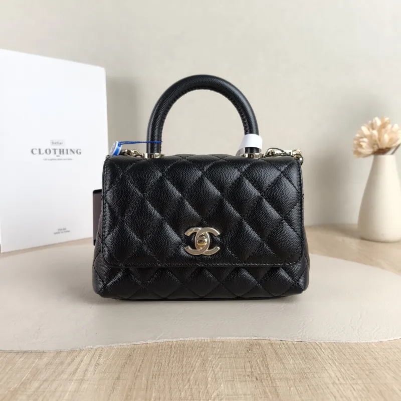 Chanel Top Handle Bag Coco Handle​ Black Grained Calfskin Mini 19 × 9 × 13 cm Microchip Edition