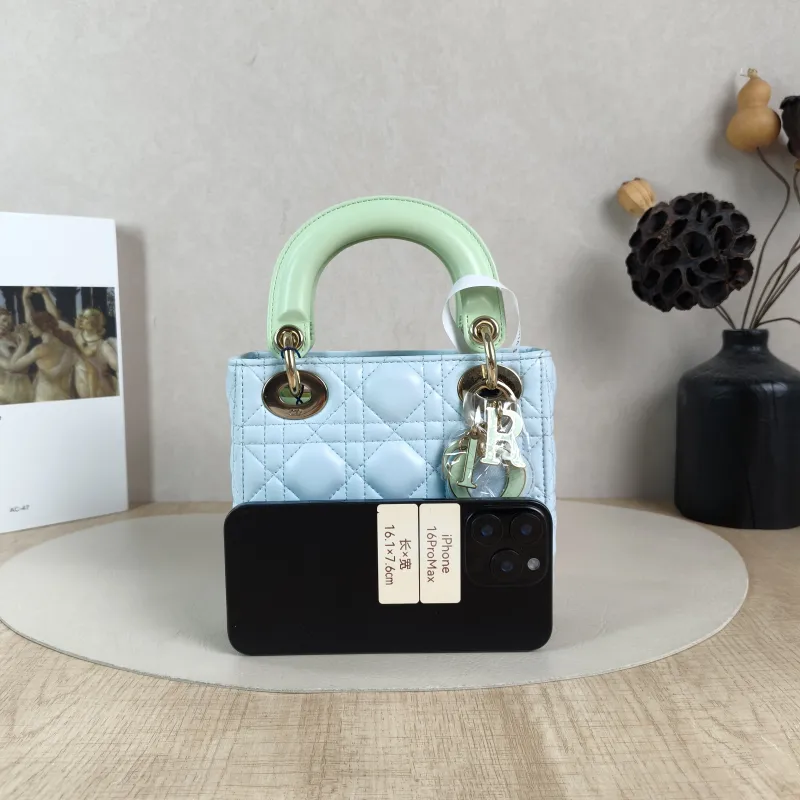 DIOR Crossbody Bag Lady Lady Dior Bag Green Blue Lambskin mini17 × 7 × 15 cm — cover view 2 of 5