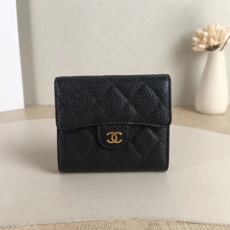 Chanel Wallet Wallet Black with Gold-Tone Hardware Grained Calfskin Mini 11.5 × 2.5 × 10 cm 23