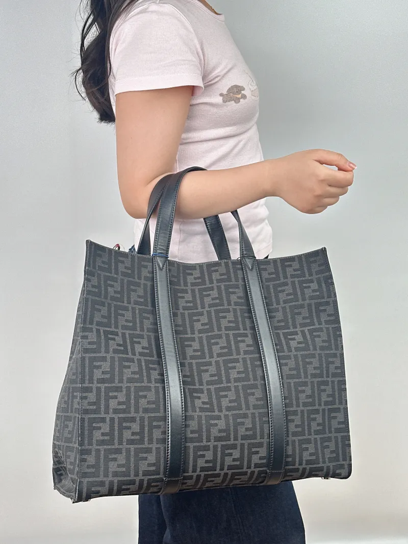 FENDI Top Handle Bag FF Tote Bag Top Handle Bag Grey Canvas One Size 41 × 19 × 35 cm — on-model view 2 of 2